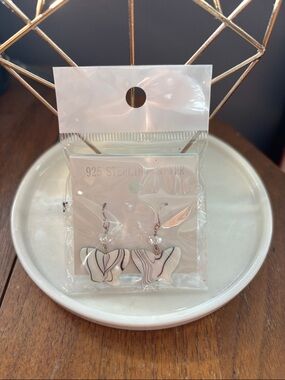 Sterling Silver Butterfly Dangle Earrings in White & Black